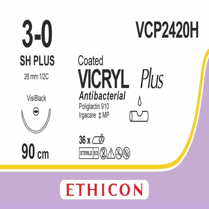VICRYL PLUS фіолетовий 90см M2 USP3/0 одна голка JB Visiblack, тип колюча Taper Point, 26мм, 1/2 кола